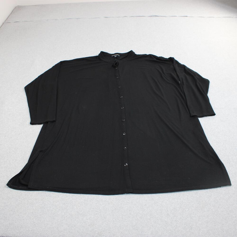 Eileen Fisher Shirt Women XL Black Button Jacket Tunic Lagenlook Lightweight